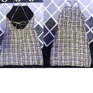 Black & White Plaid Urban Outfitters Halter-Top Backless Mini Dress